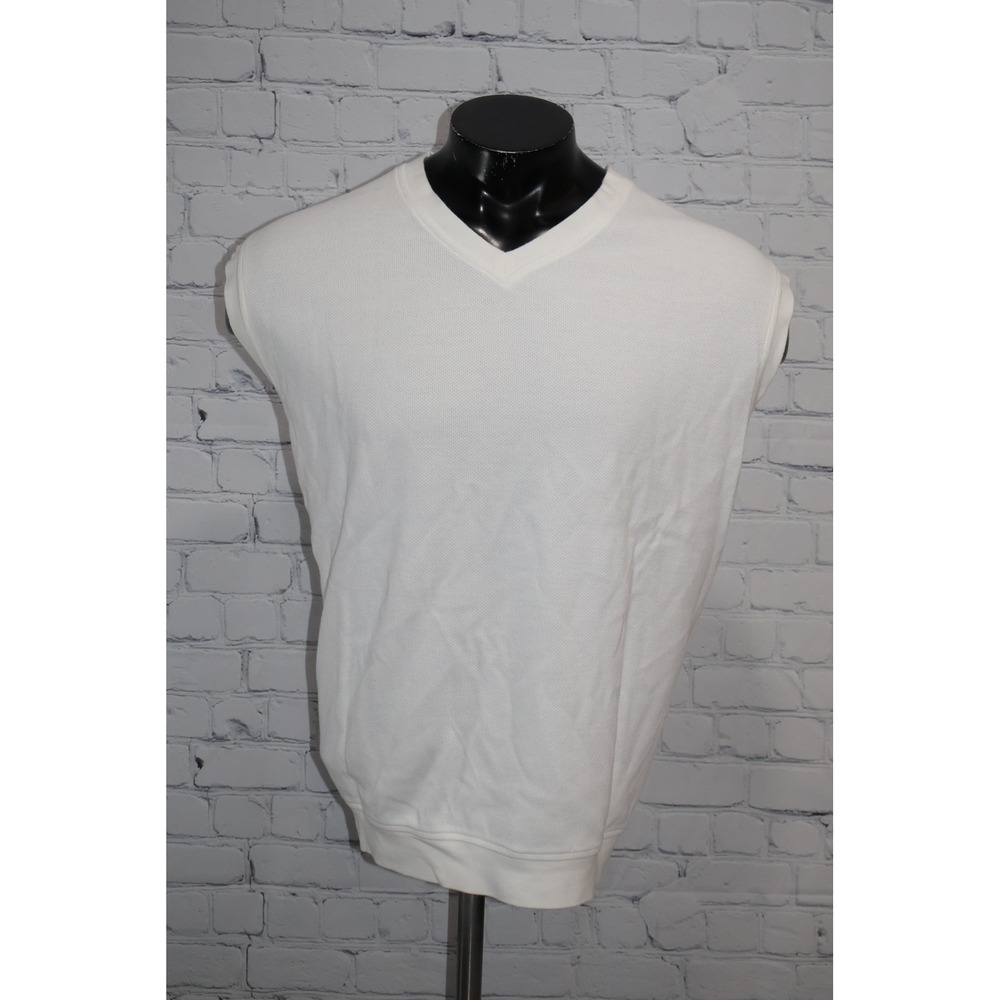 Callaway Golf Sport Men XL White V-Neck Sleeveless Sweater Vest Cotton Knit
